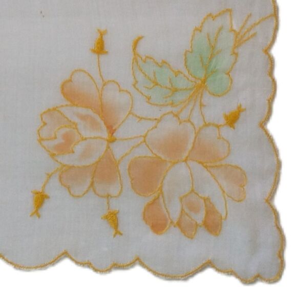 Vtg Embroidered Floral Handkerchief Yellow Rose Hankie Bridal Wedding Shabby - Picture 1 of 16